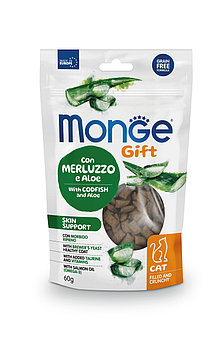 Monge Gift  Adult Skin Support Codfish and Aloe хрустящие подушечки для кошек треска/алоэ ,60гр