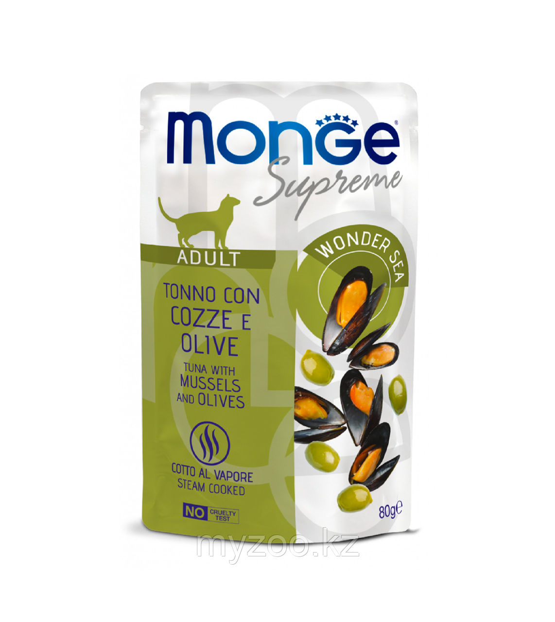 MONGE Supreme ADULT паучи для кошек тунец, мидии, оливки,80гр