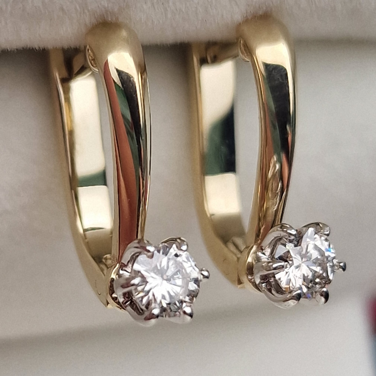 Золотые серьги с бриллиантами 0.40 Ct, I1/K Good-Cut