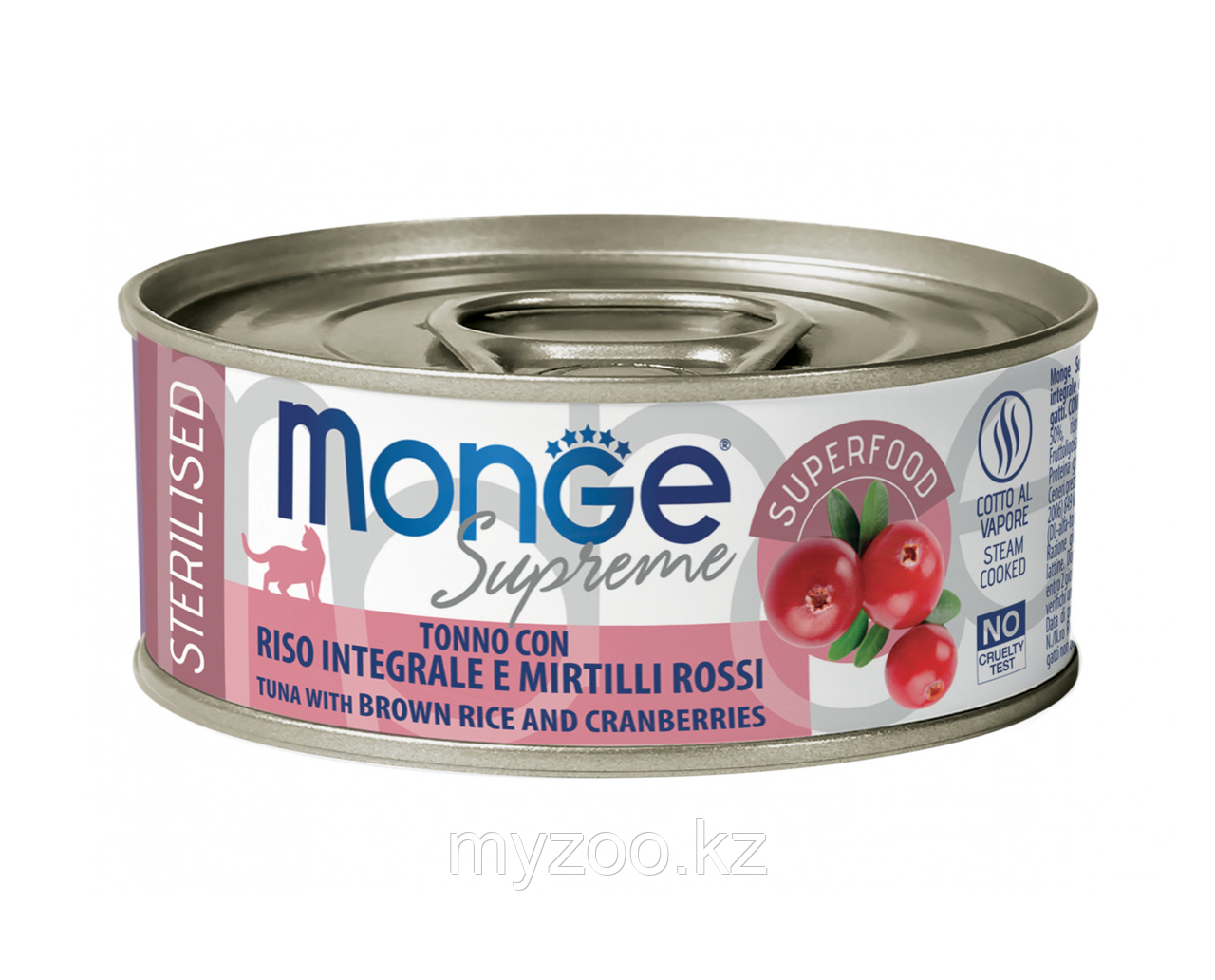 Monge Supreme STERILISED консервы для стерилизованных кошек тунец, коричневый рис, клюква, 80 гр