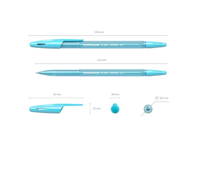 Ручка шариковая ErichKrause R-301 Spring Stick, узел 0.7 мм, чернила синие, длина линии письма 1000 метров, ми - фото 2 - id-p106431250