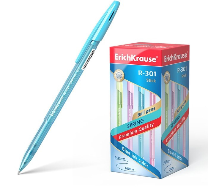 Ручка шариковая ErichKrause R-301 Spring Stick, узел 0.7 мм, чернила синие, длина линии письма 1000 метров, ми - фото 4 - id-p106431250