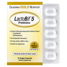 California Gold Nutrition, LactoBif, пробиотики, 5 млрд КОЕ, 10 капсул