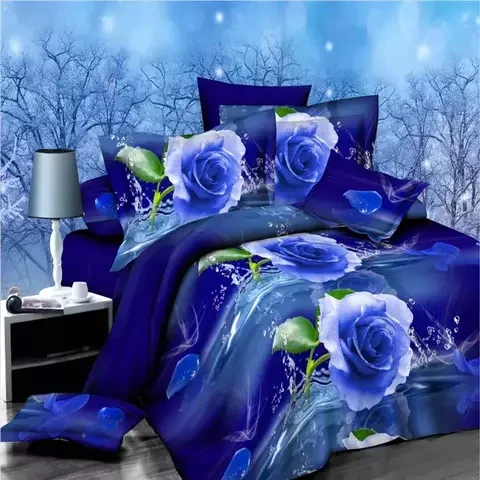 Двуспальный еврокомплект постельного белья из сатина Лиора HD «Синяя Роза»