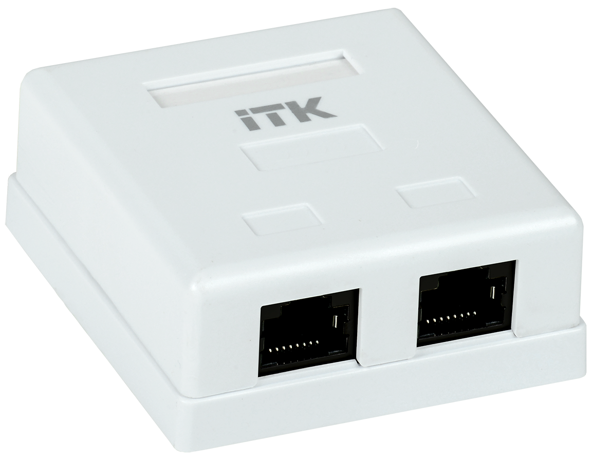 ITK Настенная информационная розетка RJ45 8P8C кат.5E UTP 2-порта белая - фото 1 - id-p54133748