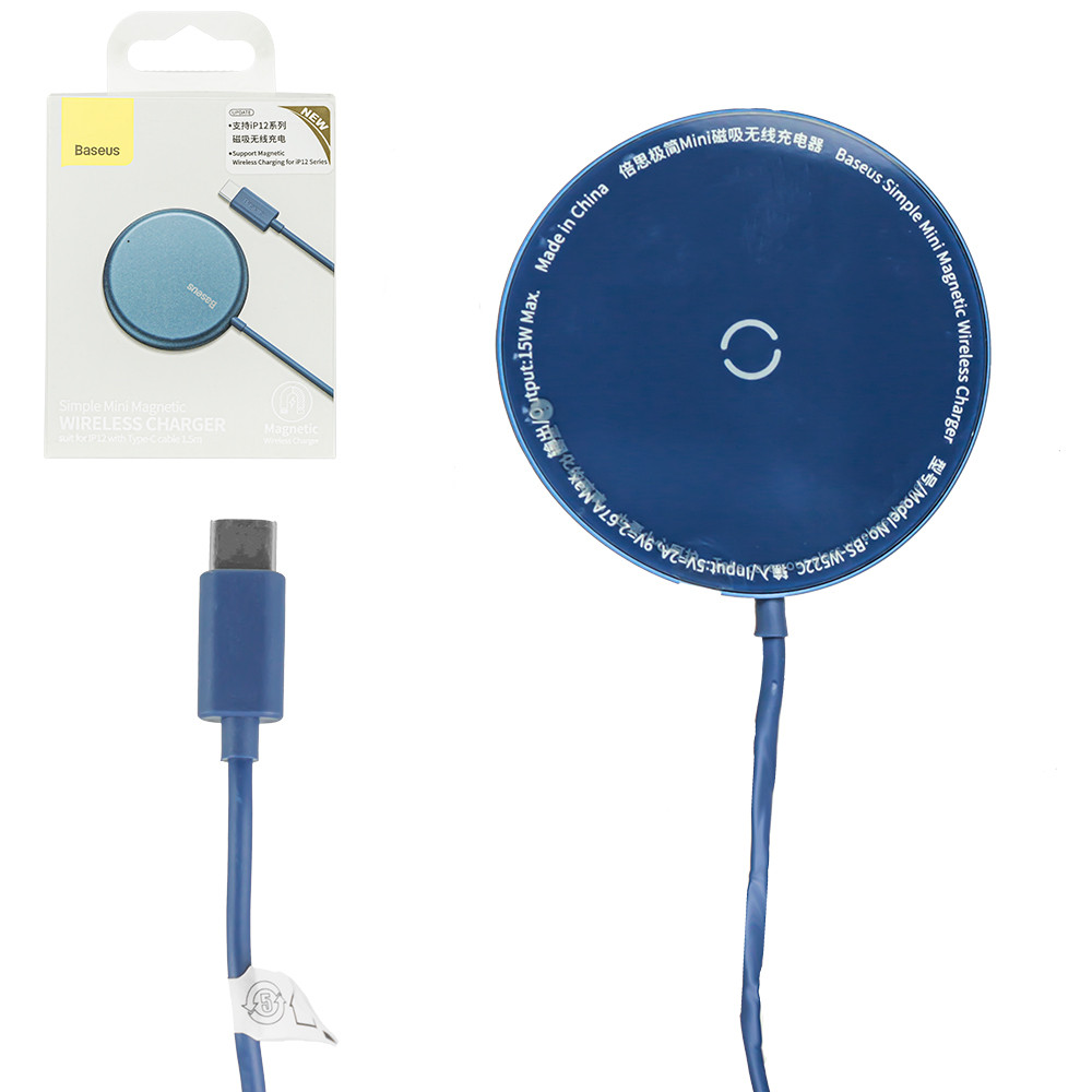 Беспроводное зарядное устройство Baseus BS-W522C, Wireless charger, Type-C, 15W, Blue