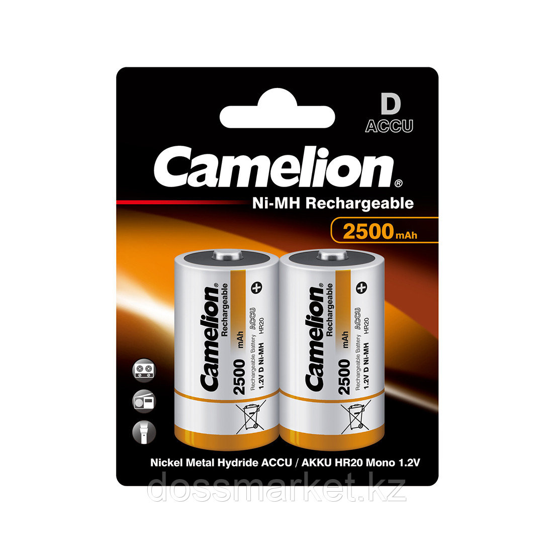 Аккумулятор CAMELION Rechargeable Ni-MH NH-D2500BP2 2 шт. в блистере - фото 1 - id-p106443107