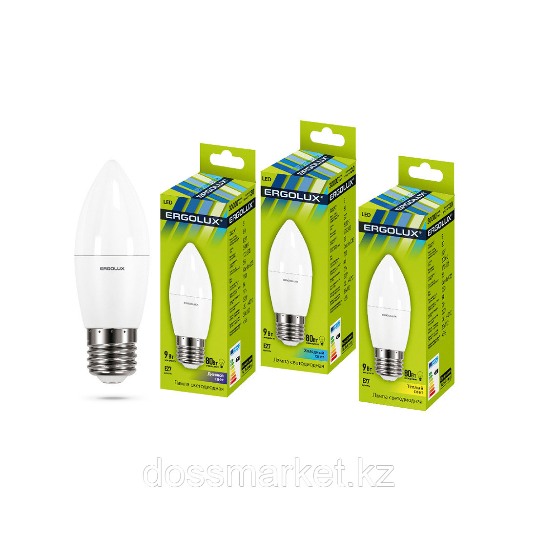Эл. лампа светодиодная Ergolux LED-C35-9W-E27-4K, Холодный - фото 1 - id-p106441512