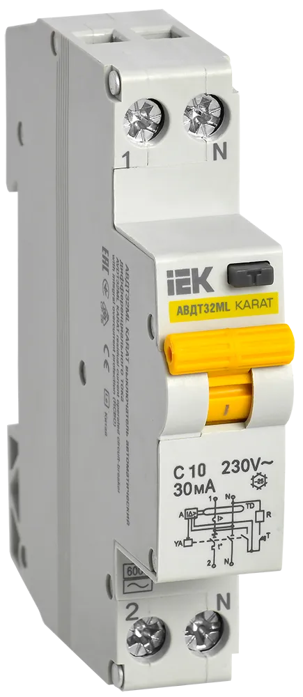 Выключатель автоматический дифференциального тока АВДТ32МL C10 30мА АС 230В KARAT IEK - фото 1 - id-p106462052