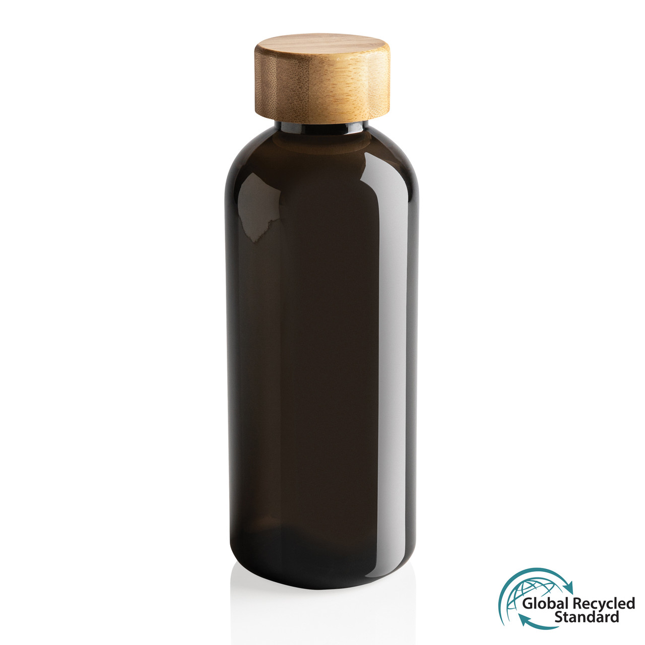 Бутылка для воды из rPET (стандарт GRS) с крышкой из бамбука FSC®, черный; , Длина 7,4 см., ширина 7,4 см.,