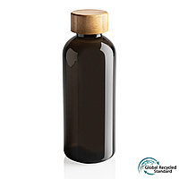 Бутылка для воды из rPET (стандарт GRS) с крышкой из бамбука FSC®, черный; , Длина 7,4 см., ширина 7,4 см.,