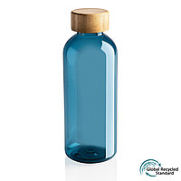 Бутылка для воды из rPET (стандарт GRS) с крышкой из бамбука FSC®, синий; , Длина 7,4 см., ширина 7,4 см.,
