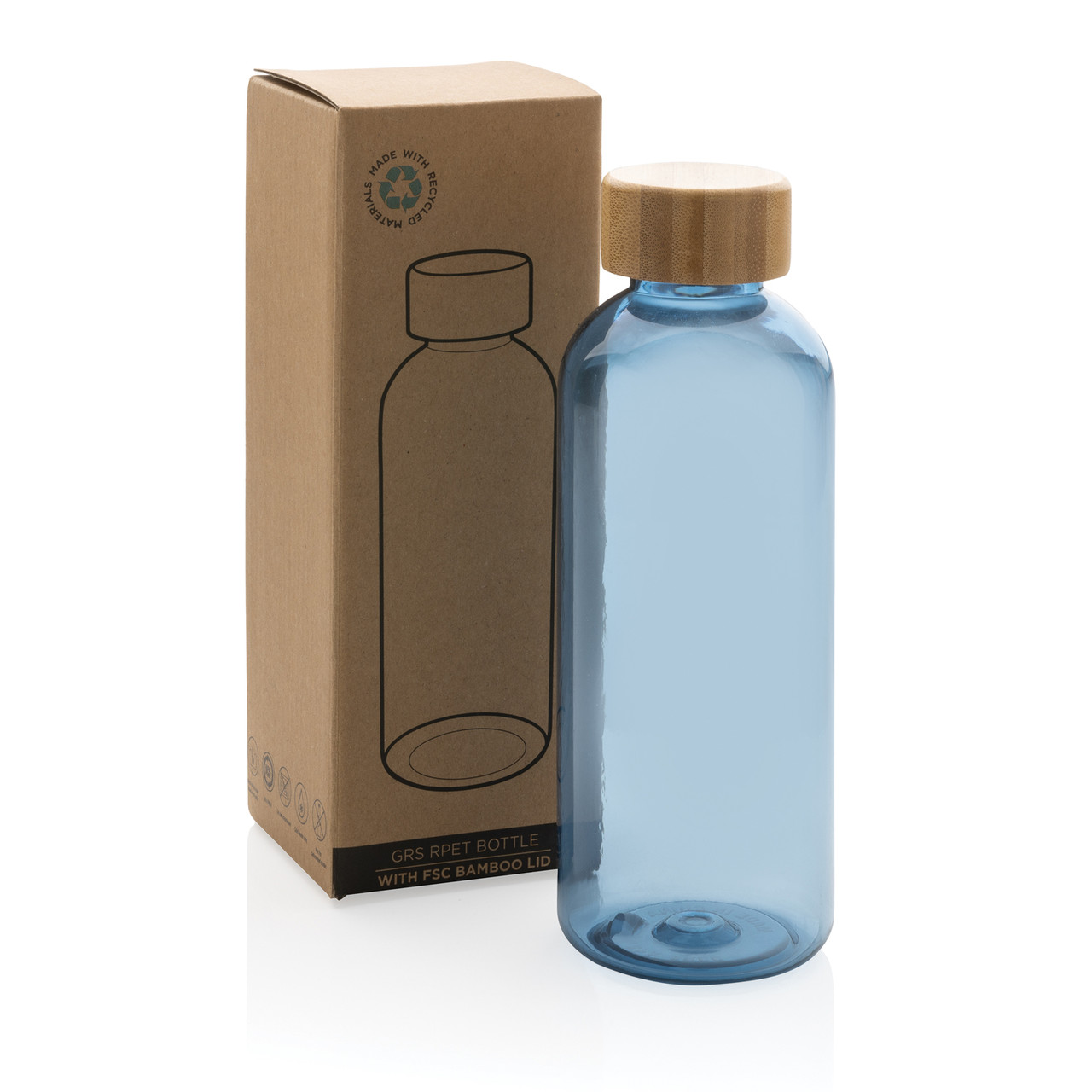 Бутылка для воды из rPET (стандарт GRS) с крышкой из бамбука FSC®, синий; , Длина 7,4 см., ширина 7,4 см., - фото 9 - id-p106462236