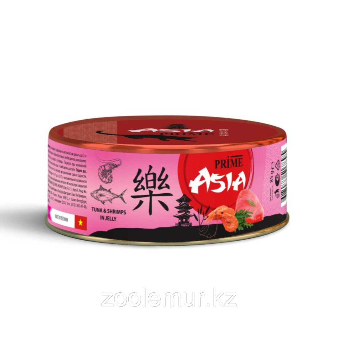 PRIME ASIA Влажный корм для кошек Тунец с креветками в желе, 85 гр