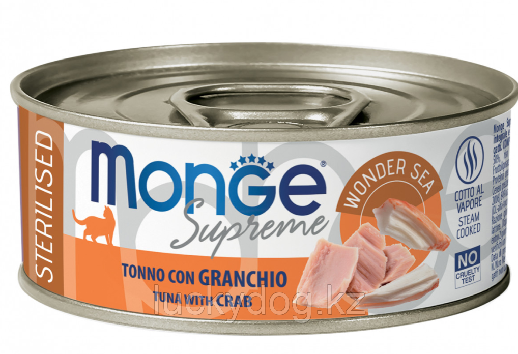 Monge Supreme 80г Тунец с крабом Влажный корм Кусочки для стерелизованных кошек