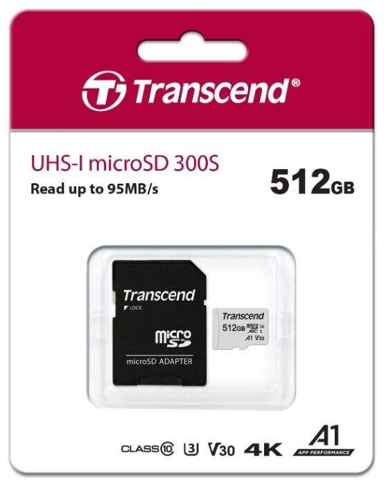 Карта памяти MicroSD 512GB Class 10 U3 A1 Transcend TS512GUSD300S-A - фото 1 - id-p106472091