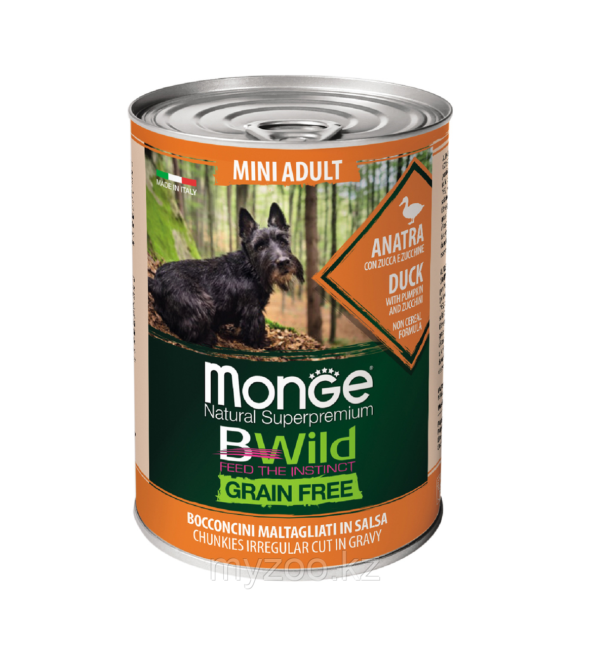 Monge BWild Grain Free Mini Adult беззерновые кусочки для собак мелких пород утка/тыква/цукини ,400гр