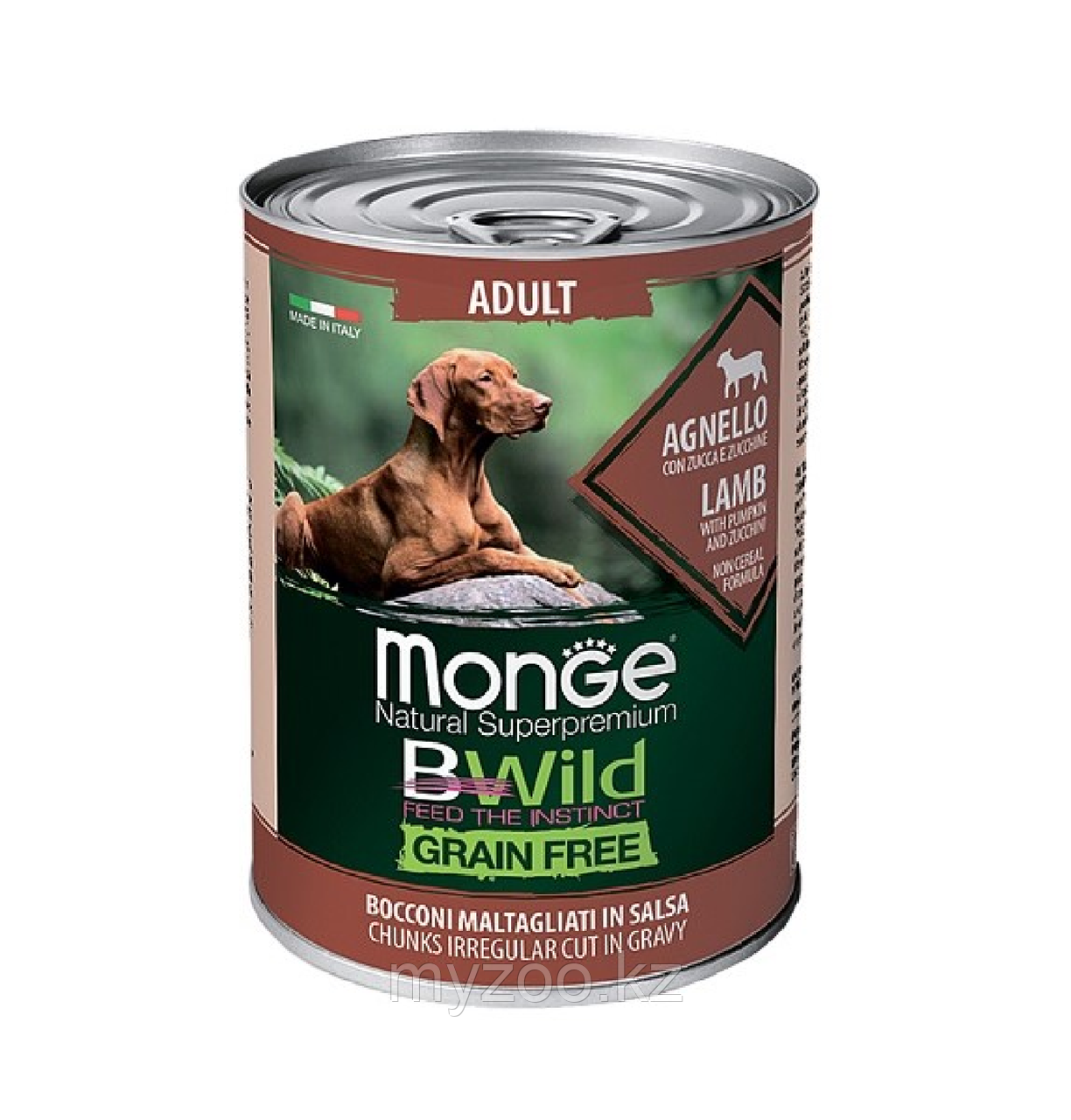 Monge BWild Grain Freei Adult беззерновые кусочки для собак ягненок/тыква/цукини ,400гр