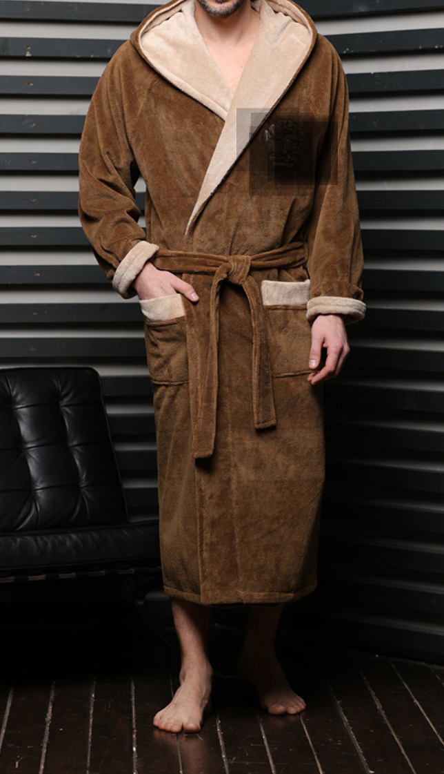 Мужской велюровый халат, махровый, воротник кимоно, капюшон - фото 3 - id-p106474495