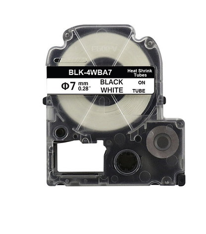 Картридж для Epson LW-400, термоусадочная трубка (7 мм x 2,5м, черный на белом) BLK-4WBA7/BU7S, фото 2