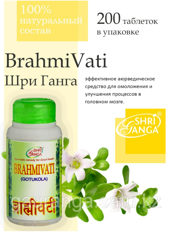 Брахми вати / Brahmivati (Gotukola) Shri Ganga 200 таб - для мозга и памяти - фото 1 - id-p97044882