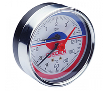 Система отопления манометр + термометр D=80мм (0-4 bar) 1/2' аксиальный KM.812A Koer