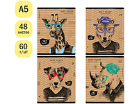 Тетрадь общая ArtSpace "Рисунки. Animals hipsters", эконом, А5, 48 листов в клетку, на скрепке