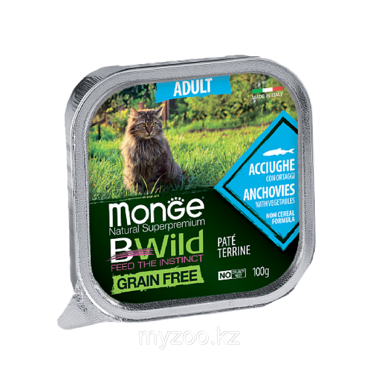 Monge BWild Grain Free ADULT паштет для кошек анчоусы с овощами, 100гр - фото 1 - id-p106486636