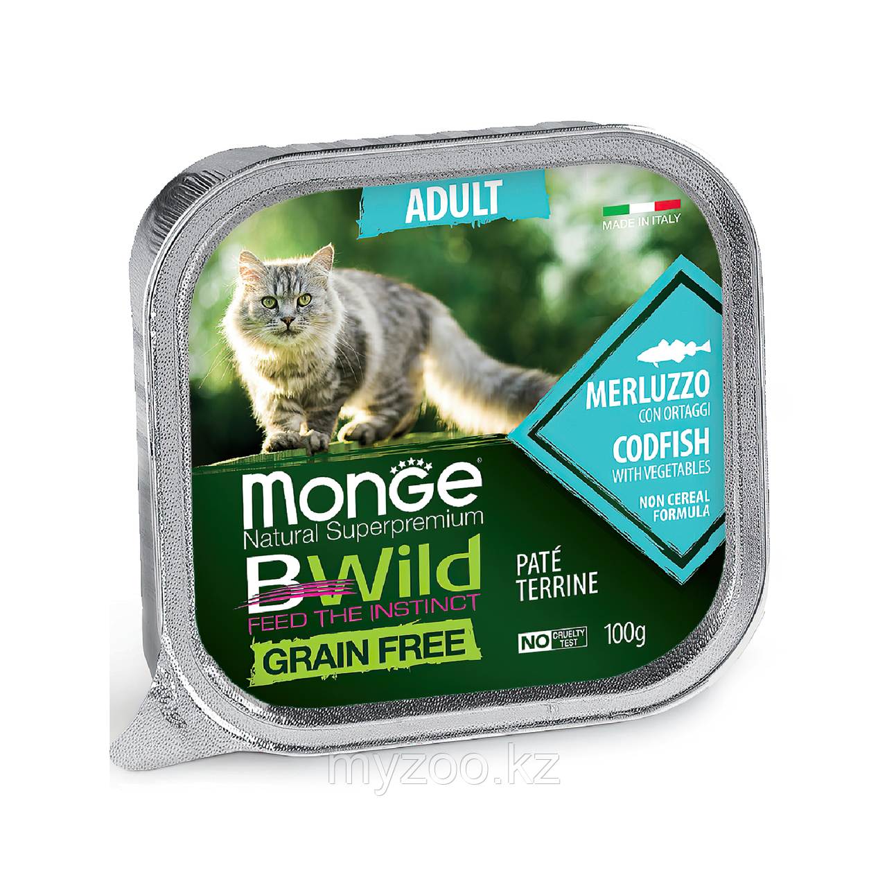 Monge BWild Grain Free ADULT паштет для кошек треска с овощами, 100гр - фото 1 - id-p106486705