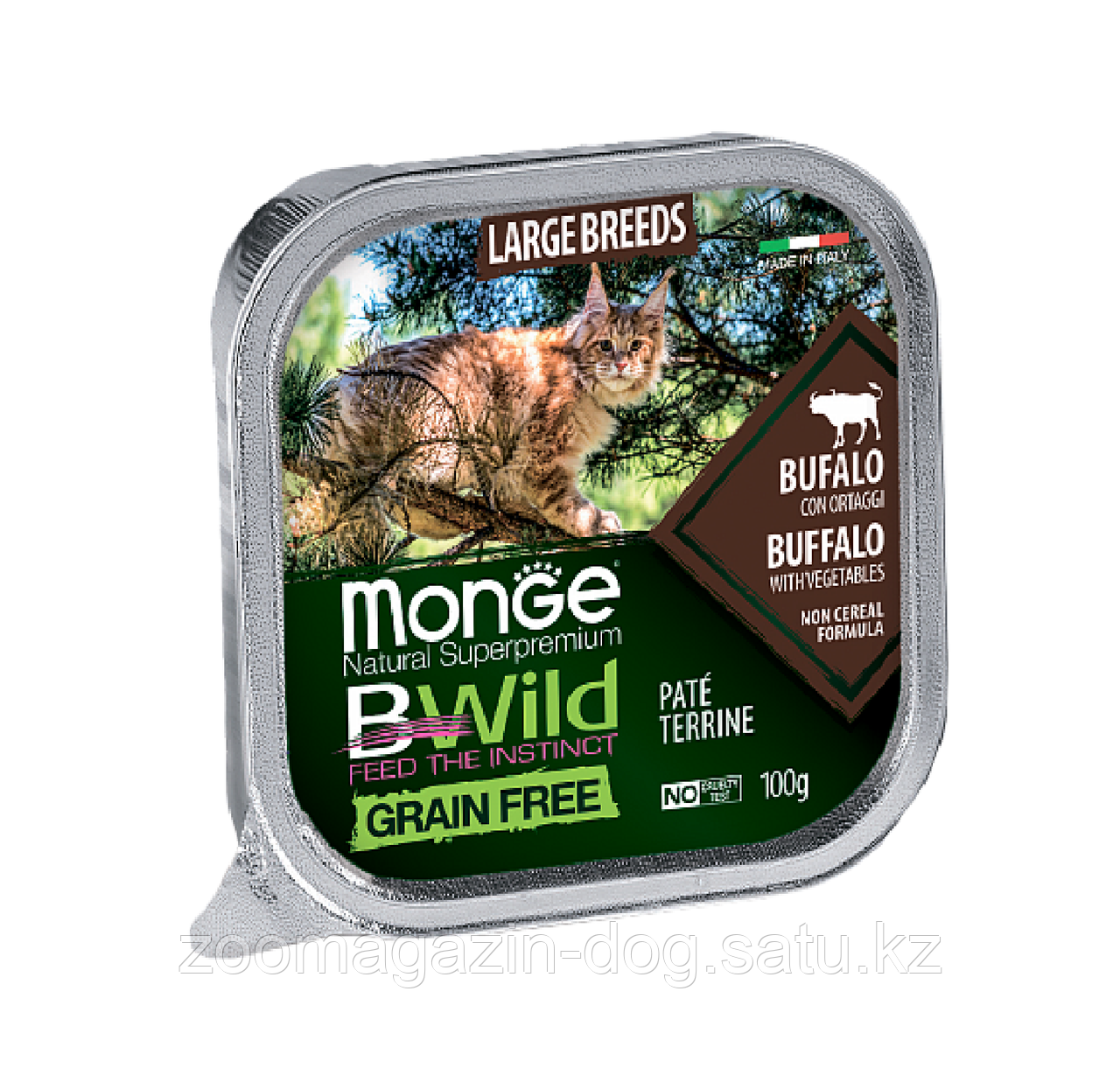 Monge BWild Grain Free ADULT паштет для кошек крупных пород буйвол с овощами, 100гр