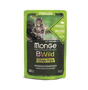 Monge BWild Grain Free STERILISED паучи для стерилизованных кошек дикий кабан с овощами, 85гр