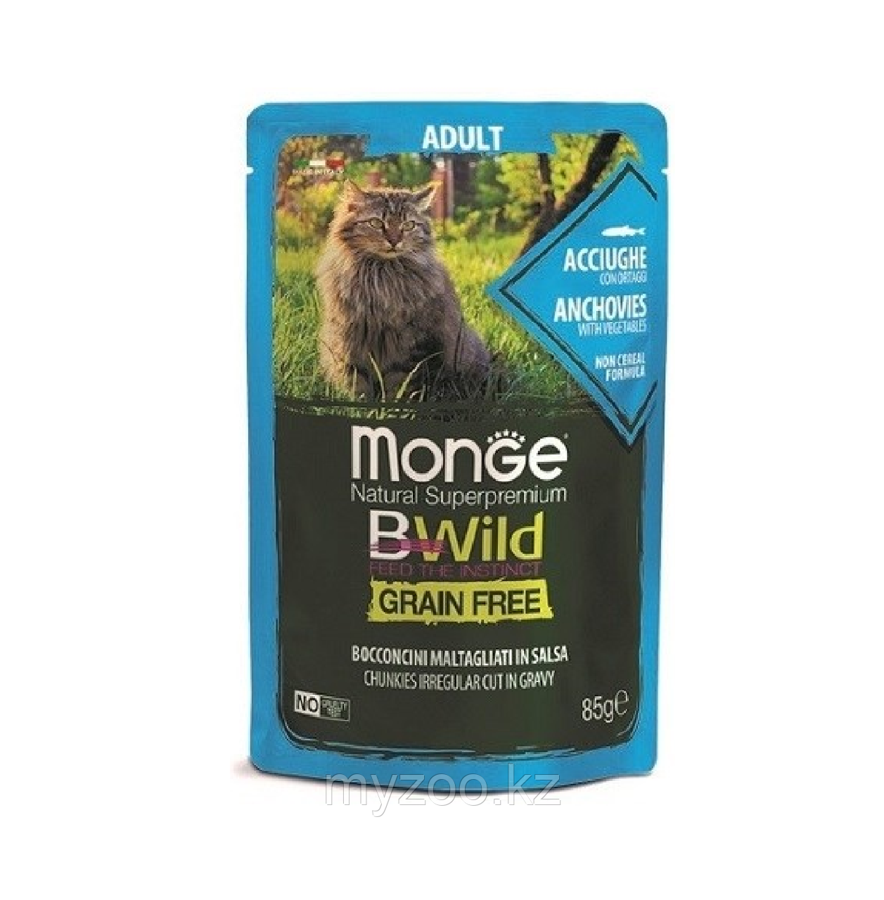 Monge BWild Grain Free ADULT паучи для кошек анчоусы с овощами, 85гр - фото 1 - id-p106486848