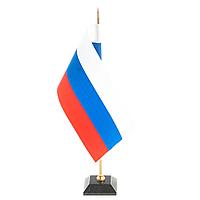 Флагшток с флагом Российской Федерации на подставке из камня черный змеевик