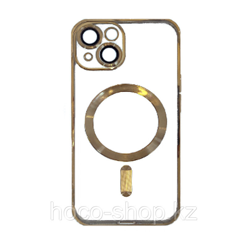 Защитный гелевый чехол для iPhone 14 Anyland MagSafe с алюминиевыми вставками Gold