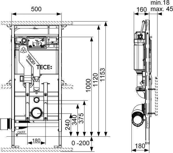 Застенный модуль TECElux 400 с регулировкой высоты и системой очистки воздуха, высота установки 1120 мм - фото 2 - id-p106495498