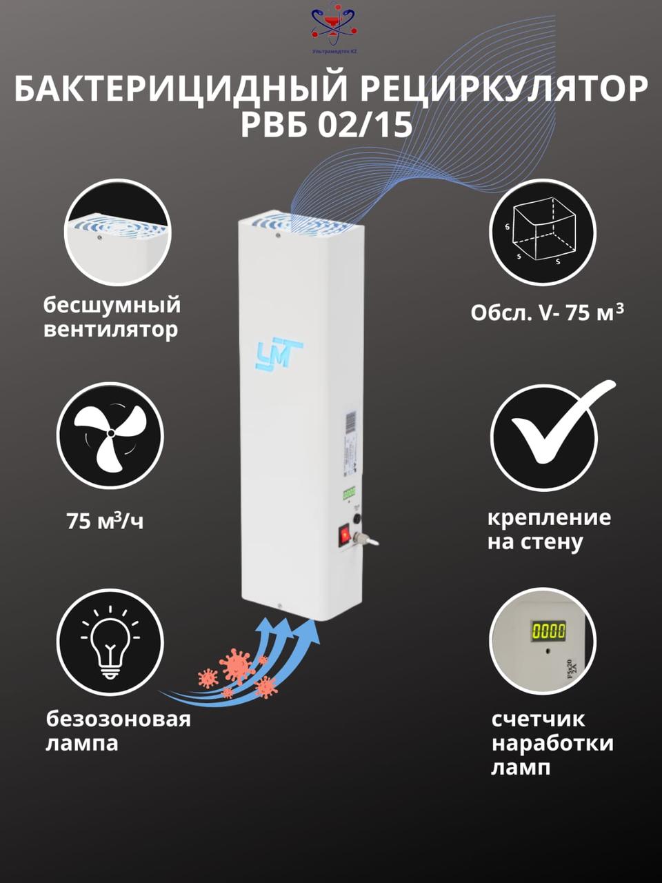 Рециркулятор воздуха бактерицидный "УМТ KZ" РВБ 02/15Н настенный - фото 1 - id-p73261651