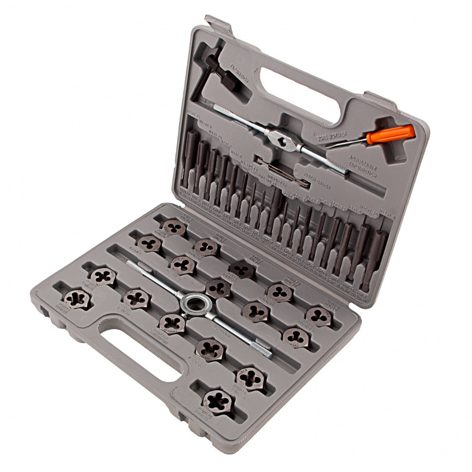 Набор метчиков и плашек М3-М12, плашко-метчикодержатель, 40 предметов, пластиковый бокс Sparta, фото 1