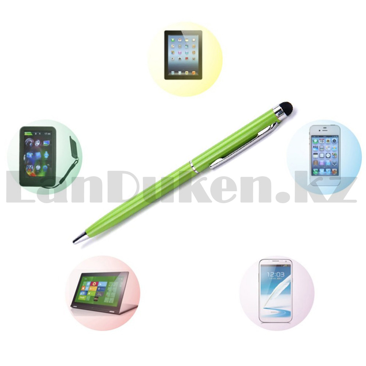 Шариковая ручка стилус 2 в 1 глянцевая зеленая - фото 2 - id-p106509261