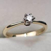 Золотое кольцо с бриллиантом 0,17Сt VVS2/K VG-Cut
