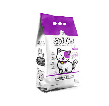 Soft Cat комкующийся наполнитель из белого бентонита с запахом лаванды,5л