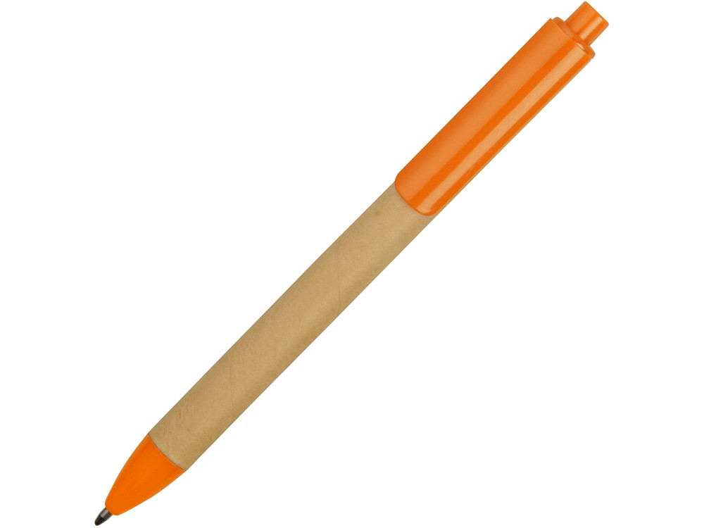 Ручка картонная пластиковая шариковая Эко 2.0, бежевый/оранжевый - фото 2 - id-p106531241