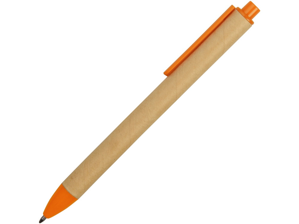 Ручка картонная пластиковая шариковая Эко 2.0, бежевый/оранжевый - фото 3 - id-p106531241