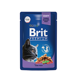 Brit Premium Adult Cod Fish кусочки для кошек треска в соусе ,85гр
