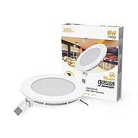 Светильник Gauss Slim круг 6W 360lm 3000K 180-265V IP20 монтаж Ø105 120*22 LED 1/20