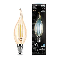 Лампа Gauss Filament Свеча на ветру 5W 420lm 4100К Е14 golden LED 1/10/50