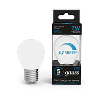 Лампа Gauss Шар 7W 590lm 6500К E27 диммируемая LED 1/10/100