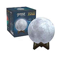 Светильник настольный Gauss NN002 3D Луна 1W RGB 5V Li-ion 450mA D10см белый c пультом LED 1/6/24
