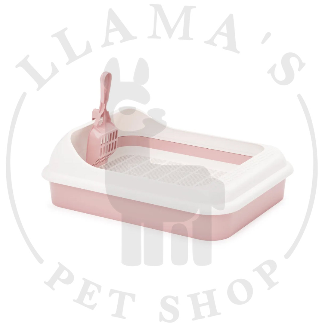 Лоток для кошек "Лекси" открытый лоток с бортом и сеткой, совок 455х355х150 мм, Альтернатива (цвет розовый) - фото 1 - id-p106556636