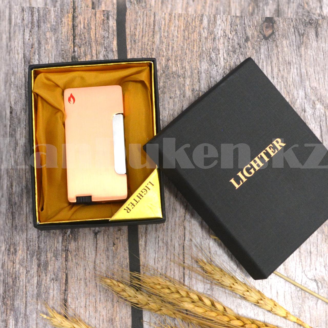 Подарочная зажигалка газовая сувенирная Lighter бронзовый цвет