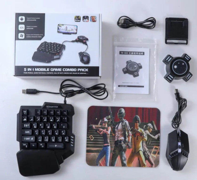Игровой набор для смартфона 5в1: клавиатура, мышь, коврик, подставка, адаптер беспроводного подключения по Blu - фото 7 - id-p106571527